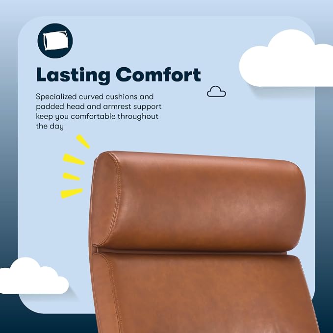 Serta Comfort Executive Big & Tall Office Chair, Ergonomic High-Back Computer DeskChair, Semi Plush Cushion Seat, Soft Padded Armrests, SertaQuality Foam, Metal Swivel Base, Bonded Leather, Cognac