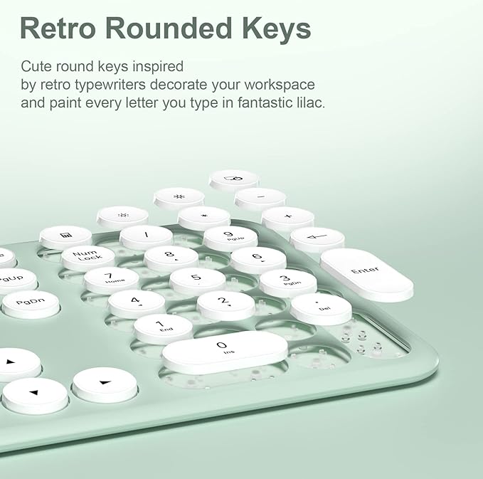 2.4GHz Full Size XTREMTEC Wireless Keyboard and Mouse Combo,Ultra Slim Silent Cute Aesthetic Retro Round Keycap,Cordless Quiet Green Keyboard and Mouse Wireless for Windows,Mac OS (Macaron Green)