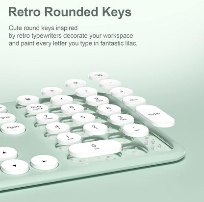 2.4GHz Full Size XTREMTEC Wireless Keyboard and Mouse Combo,Ultra Slim Silent Cute Aesthetic Retro Round Keycap,Cordless Quiet Green Keyboard and Mouse Wireless for Windows,Mac OS (Macaron Green)