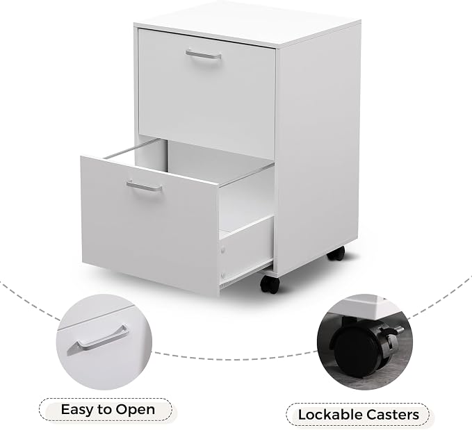 QDSSDECO 2 Drawer Mobile File Cabinet, Rolling Vertical Filing Cabinet fits A4, Legal Paper and Letter Paper for Home Office, White