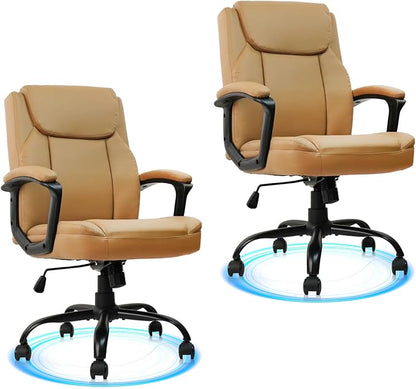 CLATINA Leather Office Executive Chair with Lumbar Support and Padded Armrestes, Swivel Rolling Ergonomic Mid Back Computer Task Desk Chair for Home, Conference, Waiting Room, Brown, 2 Pack