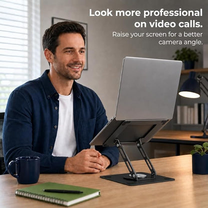 Uncaged Ergonomics Swivel Laptop Stand for Desk, Adjustable Computer iPad Stand for Desk w/ 360 Rotation, Portable Laptop Holder for Home Office Ergonomic Supplies (Black)