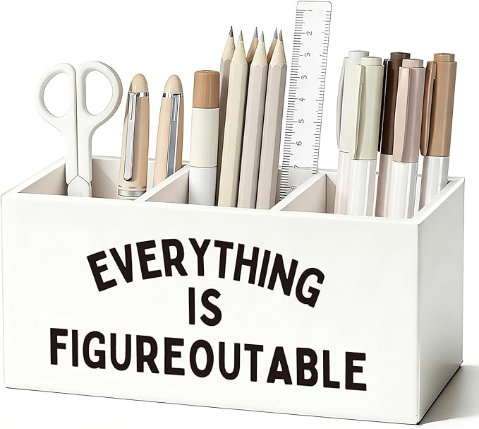 Inspirational Pen Pencil Holder for Desk, Inspirational Gifts for Women Men, Motivational Wooden Box Sign Decorations for Home Office Workplace Desk Tabletop