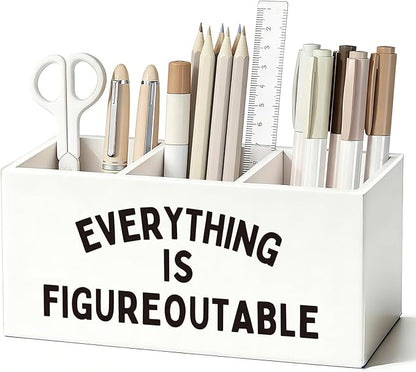 Inspirational Pen Pencil Holder for Desk, Inspirational Gifts for Women Men, Motivational Wooden Box Sign Decorations for Home Office Workplace Desk Tabletop