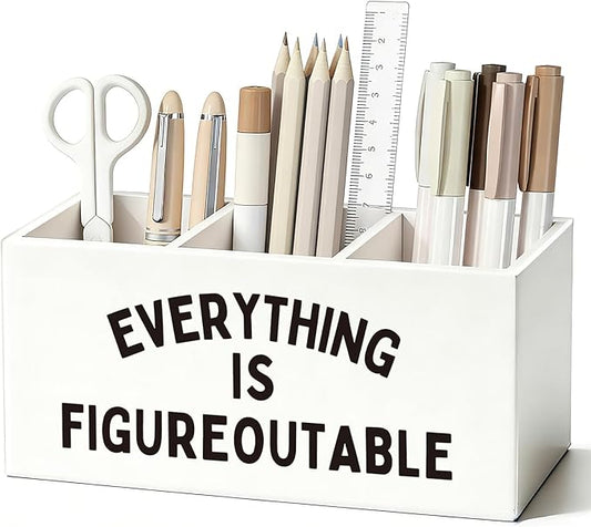 Inspirational Pen Pencil Holder for Desk, Inspirational Gifts for Women Men, Motivational Wooden Box Sign Decorations for Home Office Workplace Desk Tabletop