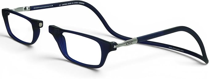Clic Magnetic Reading Glasses - Adjustable Neck Hanging Readers - Secure Fit with Rigid Headband - Original (S-M, Dark Matte Blue, 1.25)