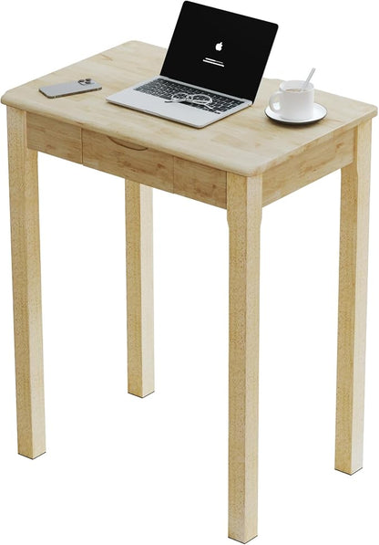 Solid Wood Desk with Drawers - 24 x 16 Inch Simple Narrow Desks, Rubber Wood Study Table, Small Writing Desk for Small Spaces|Bedroom - Natural Boho Desks