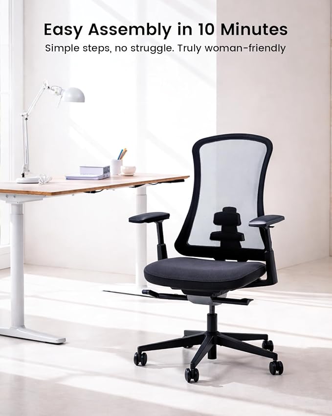 ProtoArc Ergonomic Office Chair - Flexer Pro Mesh Desk Chair with Lumbar Support for Women, Slide Seat & 4D Armrests, Tilt Lock | Stylish & Comfortable for Home Office, Computer Work - Black