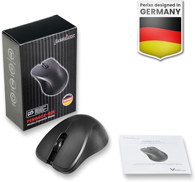 Perixx PERIMICE-821IB Wireless Bluetooth Mouse - Silent Click - Ergonomic Design - Iron Black
