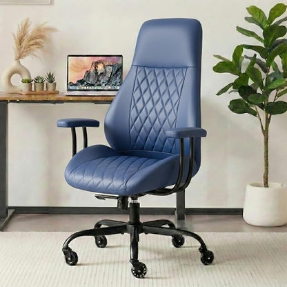 Office Chair with Rubber Wheels, Ergonomic Computer Chair 500 lbs, Leather Desk Chair with Lumbar Support, Executive Chair Adjustable Height & Recline, Blue | Ergonomic, Lumbar Support, 360° Swivel & Rolling Wheels, Adjustable Height, for Adults & Women
