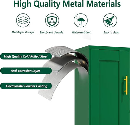 winiowa Tall Metal Storage Cabinet with Lock, Locking File Cabinet with 2 Doors and 2 Adjustable Shelves, Green Lockable Organizer for Home Office Garage（23.6" W）