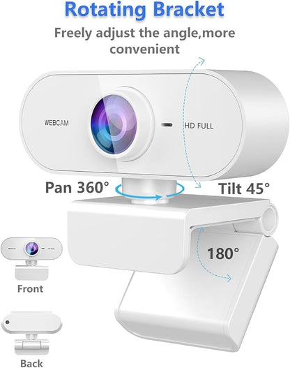 Webcam 1080P HD Web cam for PC with Microphone,Noise Cancellation,Wide-Angle Lens,Auto Light Correction,Plug & Play USB Webcams for Laptop,Desktop,PC,Mac,Zoom,Skype White