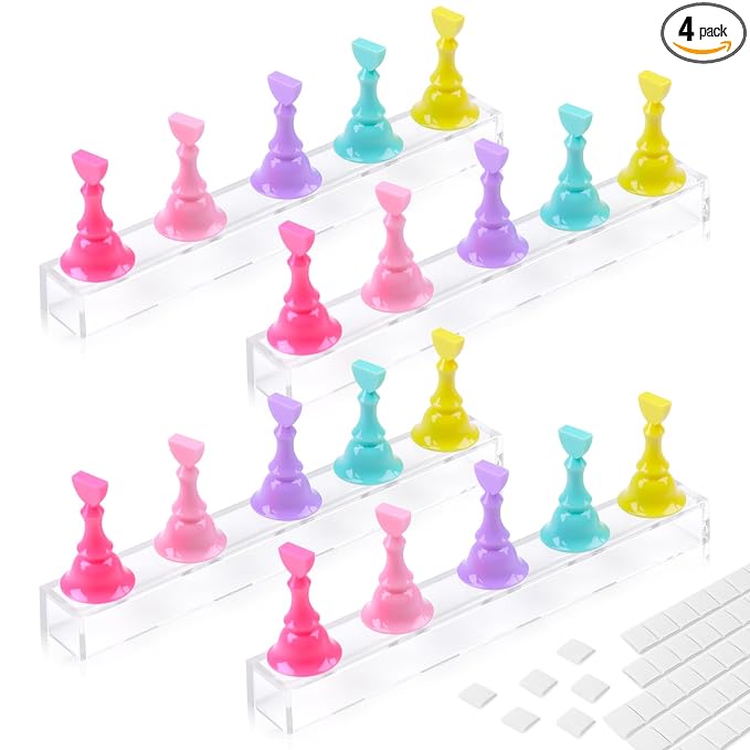 JUSTOTRY 4 Sets Nail Painting Stand With 96 PCS Reusable Adhesive Putty Acrylic Nail Holder For Press On Nails Display Tools Kit Accessories Home DIY Salon