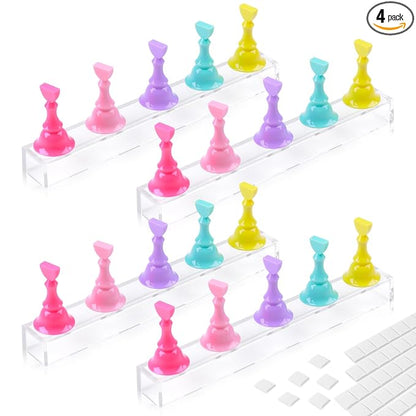 JUSTOTRY 4 Sets Nail Painting Stand With 96 PCS Reusable Adhesive Putty Acrylic Nail Holder For Press On Nails Display Tools Kit Accessories Home DIY Salon