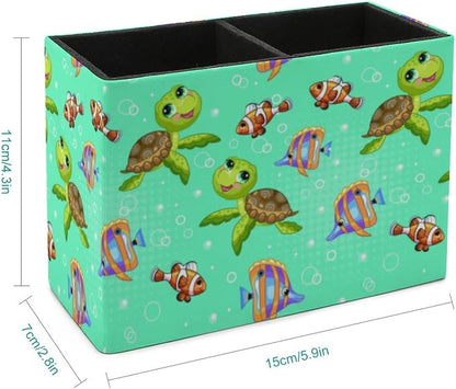 Niapessel Pencil Holder for Desk, Tropical Fish And Turtle Pen Holder Storage Desktop Pen Organizer Desk Pencil Organizer Makeup Brush Holder for Office School College Leather