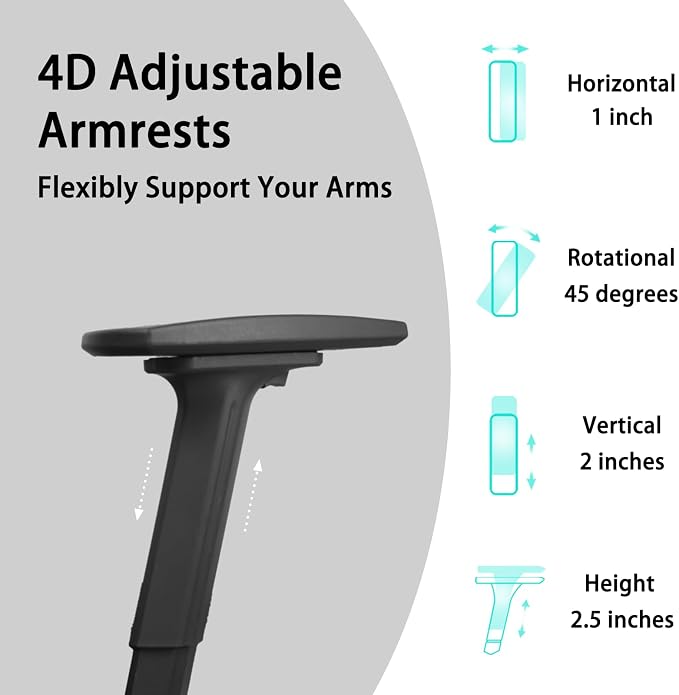 Ergonomic Office Chair with Footrest, Big & Tall, 4D Adjustable Armrests, Comfy Swivel Rolling Mesh Computer Desk Chair with Lumbar Support, Wheels for Office, Home, Gaming, S3 Elite Pro