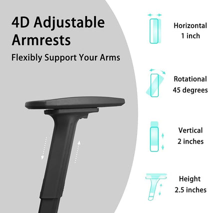Ergonomic Office Chair with Footrest, Big & Tall, 4D Adjustable Armrests, Comfy Swivel Rolling Mesh Computer Desk Chair with Lumbar Support, Wheels for Office, Home, Gaming, S3 Elite Pro