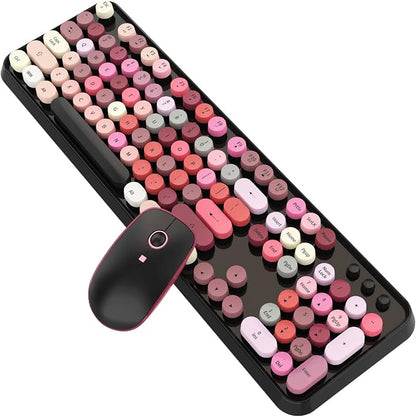 Colorful Wireless Keyboard and Mouse Combo, Lipstick Color Bubble Keyboard with Round Keys, 2.4Ghz Creamy Aesthetic Full Size Typewriter Style Keyboard with Number Pad for PC Laptop Desktop