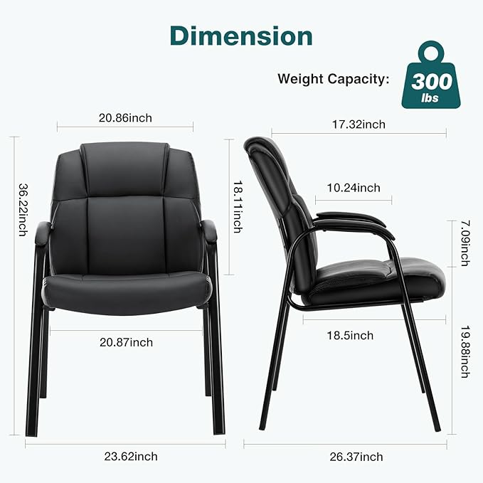 OLIXIS Waiting Room Chair Set of 6, Leather Office Desk Reception Guest Stationary Side Chairs with Padded Arms for Home Conference Lobby Area Meeting Church Medical Clinic Elderly Student