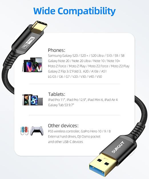 SUNGUY 10Gbps Android Auto USB C Cable, [2-Pack,1.5FT] 3A USB 3.1 Gen 2 Fast Charge & Data Transfer USB C CarPlay Cable, Compatible with iPhone 17/16/15 Pro Max, Galaxy S23 S22 Ultra Note 20, SSD
