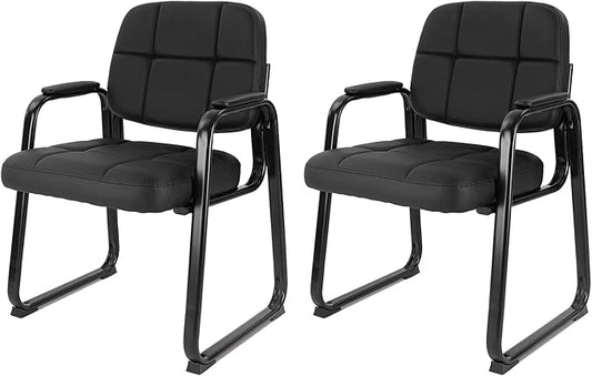 CLATINA Classic Reception Chair with Padded Armrests and Sled Base, Ergonomic Guest Chair for Office Conference Waiting Meeting Room, Black (2 Pack)