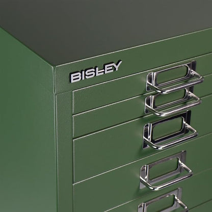 Bisley 8-Drawer Steel MultiDrawer Cabinet - Olive Green | Chrome Pull Handles with Label Holders, Powder-Coated Steel, Removable Drawers, Fits Under Most Desks, Labels Included