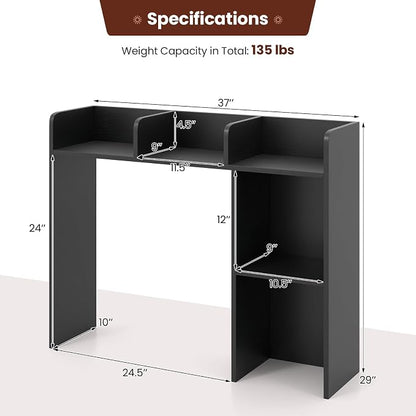GOFLAME 5 Shelves Desktop Bookshelf, Wood Desk Hutch Dorm for Computer Desk, Countertop Display Rack, 3-Tier Desk Storage Organizer Shelf for Dormitory, Home Office, Study, Black