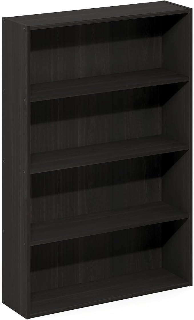 Furinno Basic Book Shelf, 4-Tier Bookcase with Open Shelf, Bookshelf, Cube Storage Organizer, 6 x 24 x 35, for Living Room, Bedroom, Home Office, Espresso