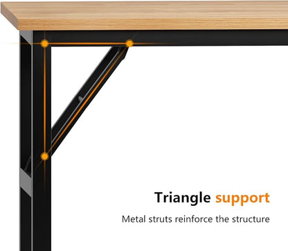 Need Home Office Desk - 62 Inches Large Computer Desk Sturdy Black Table Foldable Desk Gaming Computer Table No Assembly Required Teak AC5BB(157.5 * 60)