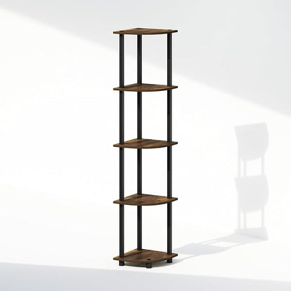 Furinno Turn-N-Tube Storage Shelves, 5-Tier Book Shelf, Corner Shelf, Toolless Open Shelves, for Organization and Storage, Living Room, Home Office, Hallway, Bedroom, Amber Pine