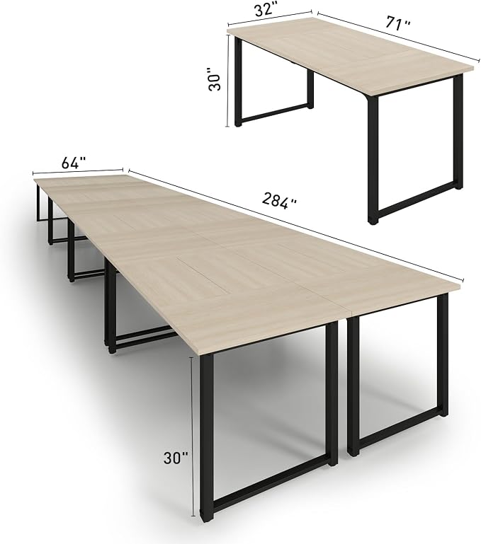 Bonzy Home 24FT Conference Table, Modern Large Meeting Table Office Desks for 28 Person, Long Rectangle Table with Sturdy Metal Frame, 8PCS, 284" D x 64" W x 30" H, Natural