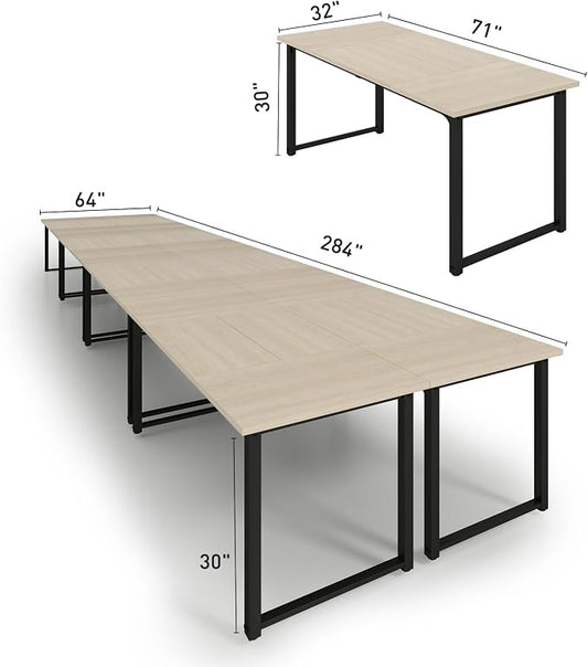 Bonzy Home 24FT Conference Table, Modern Large Meeting Table Office Desks for 28 Person, Long Rectangle Table with Sturdy Metal Frame, 8PCS, 284" D x 64" W x 30" H, Natural