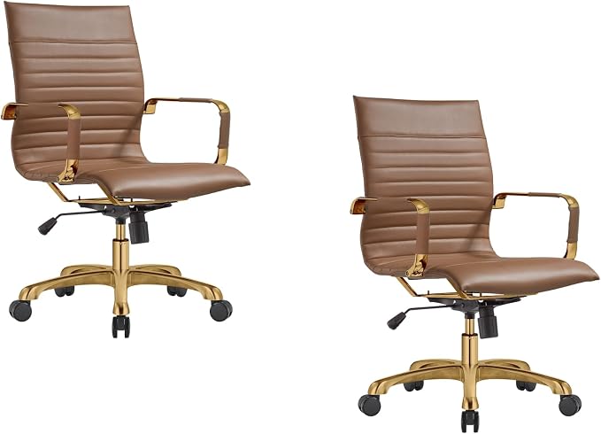 LeisureMod Harris Modern Ergonomic Executive Office Chair, High-Back Leather Conference Desk Chair with Adjustable Height, Tilt Control, 360° Swivel & Gold Frame for Home Office