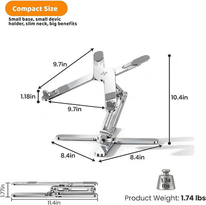 Moallia N86 360 Rotating Laptop Stand, Adjustable Height & Angle, Ergonomic Metal Riser for Desk Collaborative Work, Fully Foldable for Easy Storage, Fits All MacBook & Laptops up to 16 inches, Silver