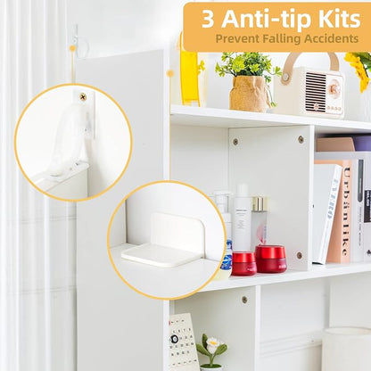 deli Desktop Shelf, Desk Hutch with 5 Shelves for Computer Desk, Desktop 3-Tier Display Rack, Multipurpose Wood Desktop Bookshelf Storage Organizer for Dorm Office Home, White