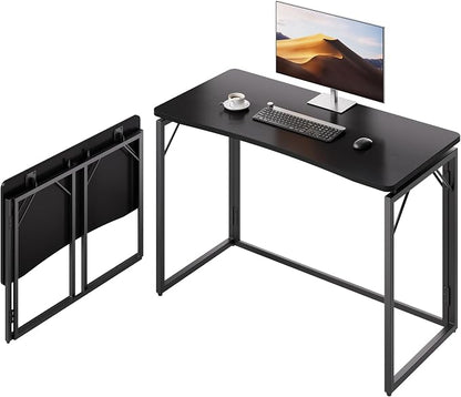 JOYMOOP Black 40" Folding Desk, No Assembly Small Foldable Desk for Home, Office, Wooden Top Folding Computer Desk for Working, Writing, Studying - Middle Size