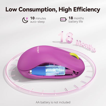 TECKNET Wireless Mouse for Laptop, 2.4G Silent Computer Mouse Quiet Click with 5 DPI Levels,Contoured Grip,Small Portable 30 Months Battery Cordless Mice for PC, Chromebook, Mac - Rose red