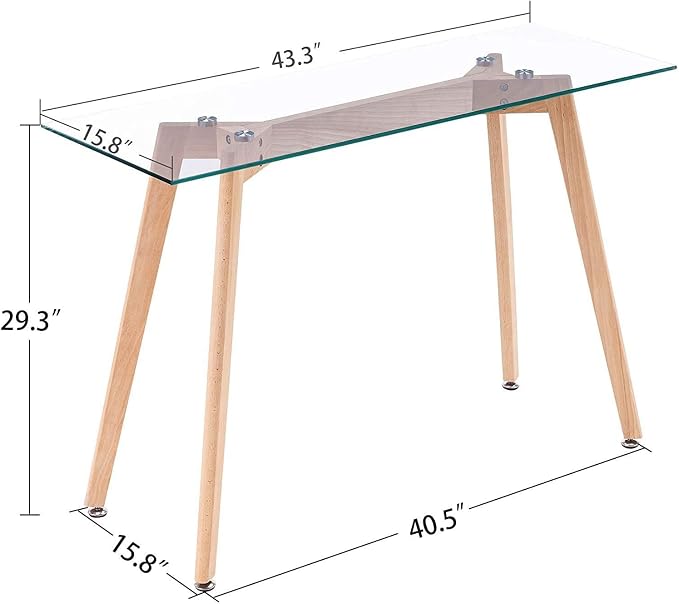ivinta Glass Office Desk, 43" Rectangular Computer Desk with Solid Wood Legs, Modern Dining Table for Living Room, Office, Kitchen, TAM-WT