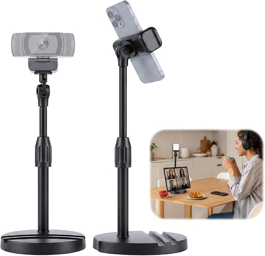 Webcam Stand for Desk with Phone Holder, Table Telescopic Camera Tripod, Webcam Mount Compatible with Logitech Webcam C922 C930e C920S C920 C615 C960 C920x BRIO 4K NexiGo N60, 1/4'' Thread
