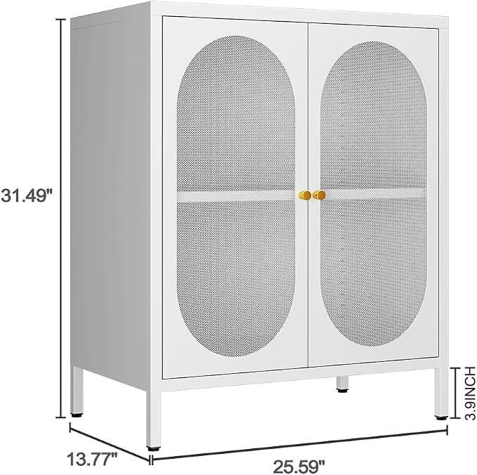 2 Mesh Door Accent Storage Cabinet for Home, LivingRoom, Office Room,Kitchen-Metal Locker Cabinet with 1 Adjustable Shelves-2-Tier (Small Mesh Door, White)