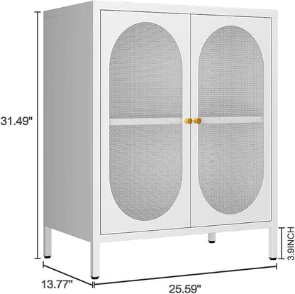 2 Mesh Door Accent Storage Cabinet for Home, LivingRoom, Office Room,Kitchen-Metal Locker Cabinet with 1 Adjustable Shelves-2-Tier (Small Mesh Door, White)