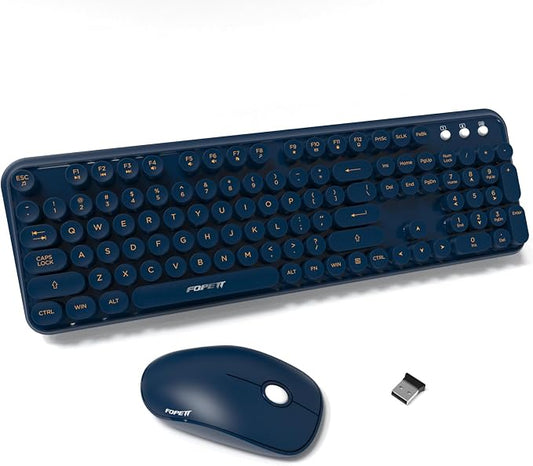 Wireless Keyboard and Mouse Combo with Switch Button- 2.4GHz Cordless Typewriter Keyboard | Auto-Sleep | USB Receiver for Windows PC/Laptop - Dark Blue