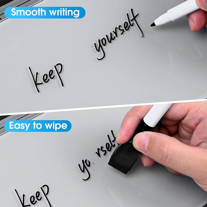 Varhomax Glass Desk Whiteboard with Wireless Charger, Desktop Dry Erase White Board with Storage, to Do List Memo Notepad for Home and Office (Gray)