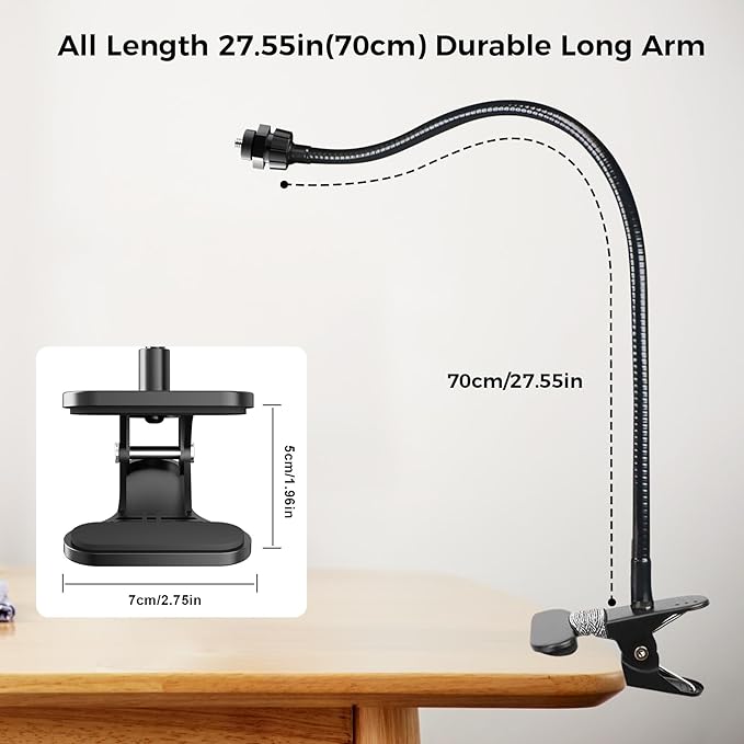 Webcam Stand Phone Mount for Desk, Gooseneck Desktop Tripod & Tabletop Phone Holder with Clamp & 1/4" Thread, Compatible with Action Camera GoPro C922 C930e C920S C920 615 C960 C920x Brio