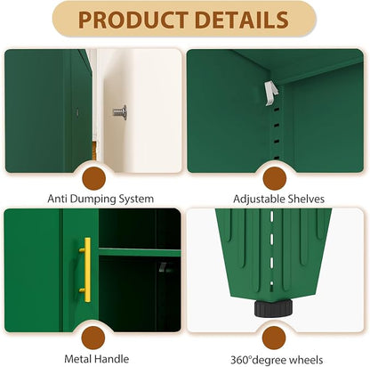 36" Metal Garage Storage Cabinet with Lock,Lockable Office File Cabinet with 2 Doors and 2 Adjustable Shelves,Outdoor Steel Locker Organizer for Home Office,Gym,School,Warehouse(Green)