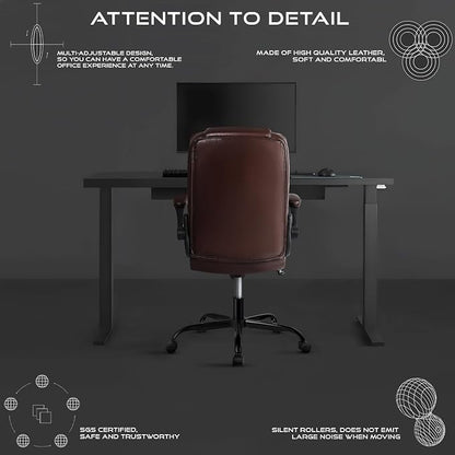 VITESSE Ergonomic Office Chair with Flip-up Armrests, Big and Tall Leather Executive Office Chair, High Back Lumbar Support Home Computer Desk Chair, Heavy and Duty Computer Chair (Brown)
