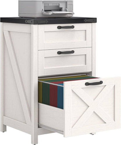 Halitaa 3 Drawer Small File Cabinet, Farmhouse Vertical Filing Cabinet Fits Letter and A4 Size, Under Desk Wooden File Cabinets for Home Office, Printer Stand, White and Black