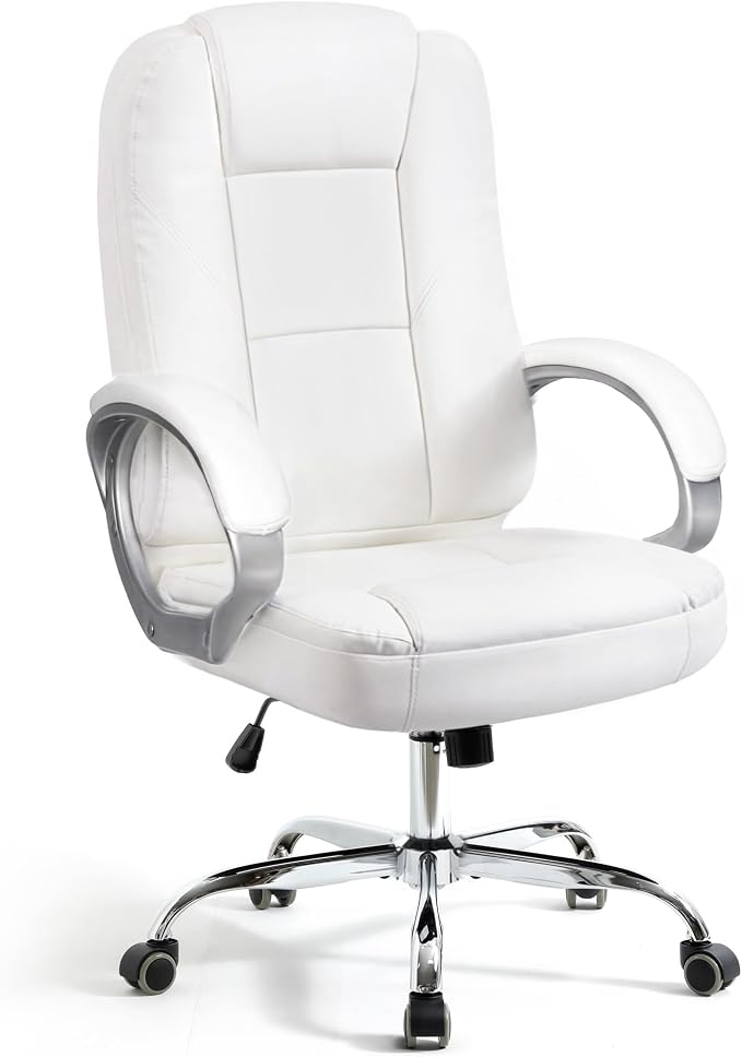 NEO Chair Office Desk Chair Computer Ergonomic Executive High Back Managerial PU Leather Lumbar Support Task Gaming Seat Adjustable Height Swivel Rolling Wheels (All White)