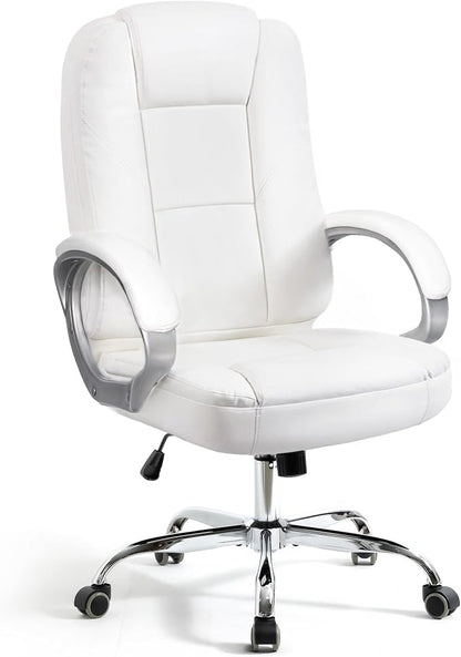 NEO Chair Office Desk Chair Computer Ergonomic Executive High Back Managerial PU Leather Lumbar Support Task Gaming Seat Adjustable Height Swivel Rolling Wheels (All White)