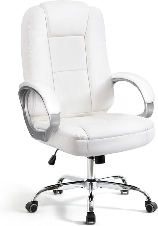 NEO Chair Office Desk Chair Computer Ergonomic Executive High Back Managerial PU Leather Lumbar Support Task Gaming Seat Adjustable Height Swivel Rolling Wheels (All White)